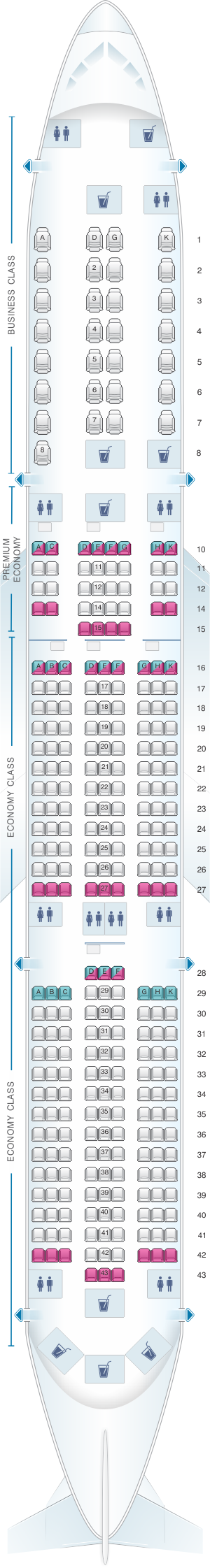 Seat map for Vietnam Airlines Airbus A350 Config.2