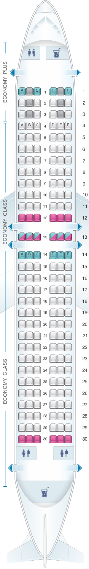Seat map for WestJet Boeing B737 MAX 8
