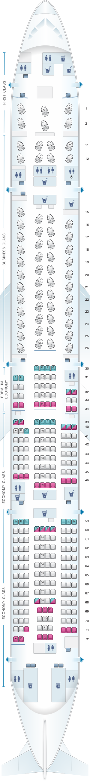 Seat map for Cathay Pacific Airways Boeing B777 300 (77A)