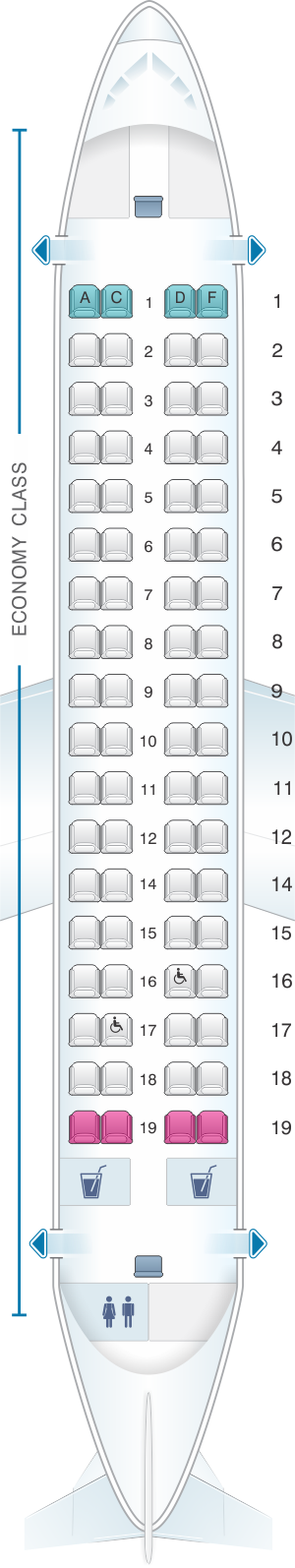 Seat map for Jet Airways ATR 72 500 72PAX