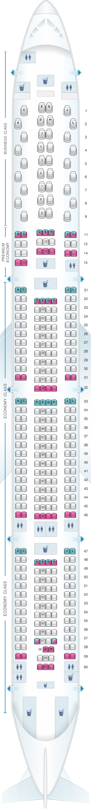 Seat map for Iberia Airbus A340 600 V2