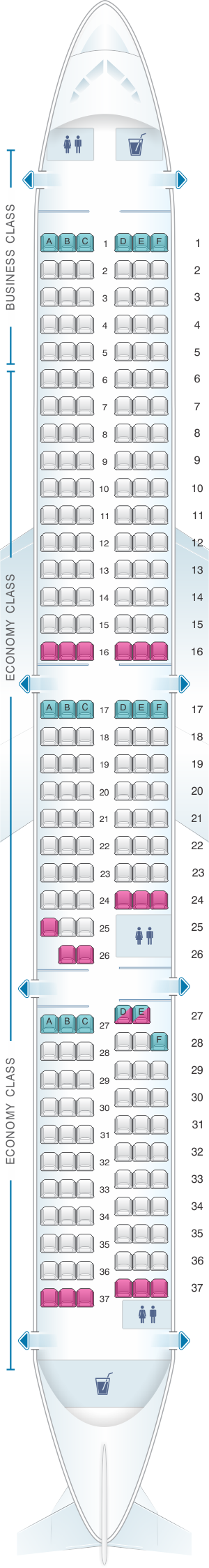 Seat map for Air New Zealand Airbus A321 Neo