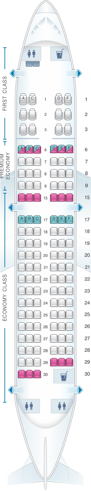 Seat map for Alaska Airlines - Horizon Air Airbus A319 112 retrofit