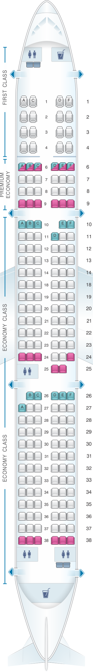 Seat map for Alaska Airlines - Horizon Air Airbus A321 NEO retrofit
