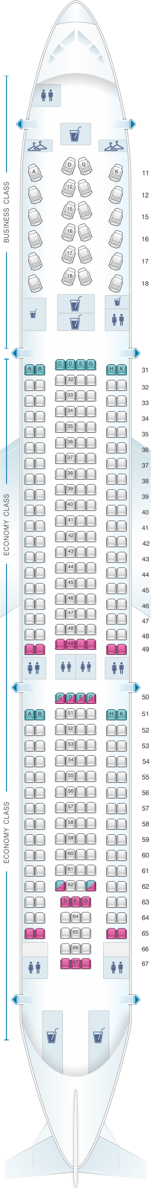 Seat map for Hainan Airlines Airbus A330 300 config.2