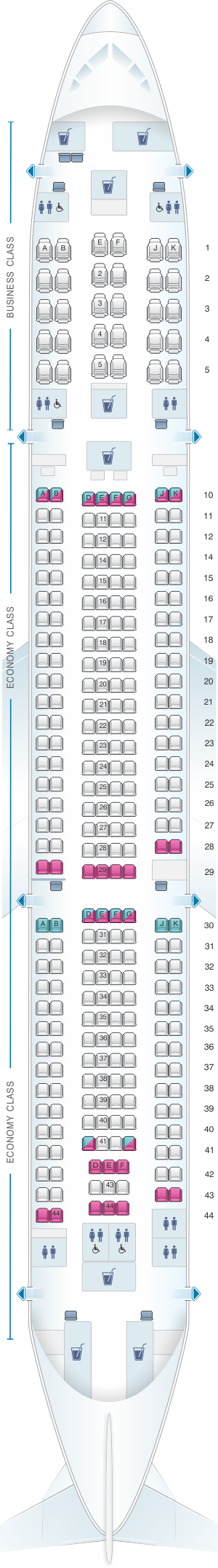 Seat map for Qatar Airways Airbus A330 300 395pax