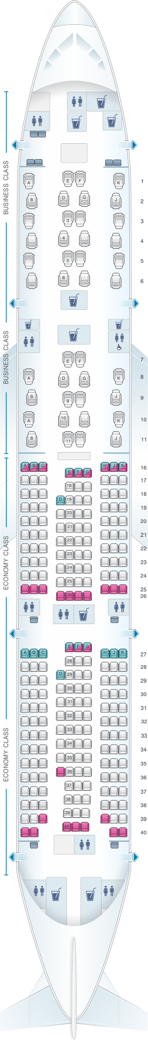Seat map for Qatar Airways Boeing B777 200LR Qsuite