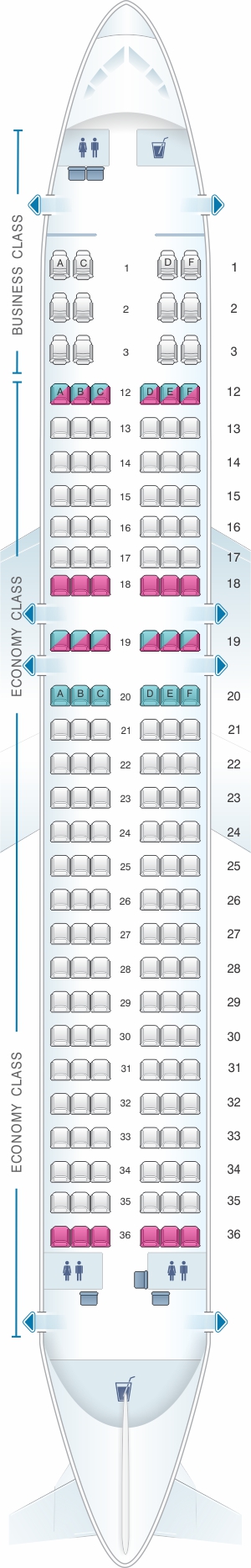 Seat map for Air Canada Airbus A320 200 Rouge