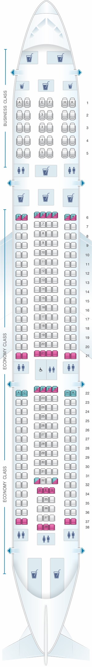 Seat map for Air Canada Airbus A330 300 config.2