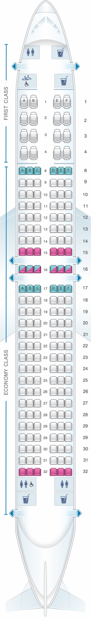 Seat map for American Airlines Boeing B737 800 config.2