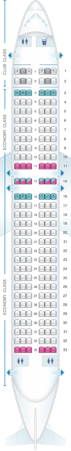 Seat map for Air Transat Airbus A320 200 Canada