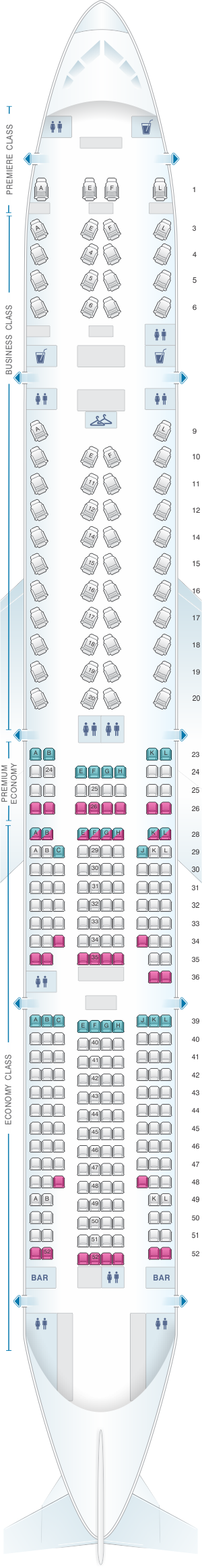 Seat map for Air France Boeing B777 300 International Long-Haul 296pax