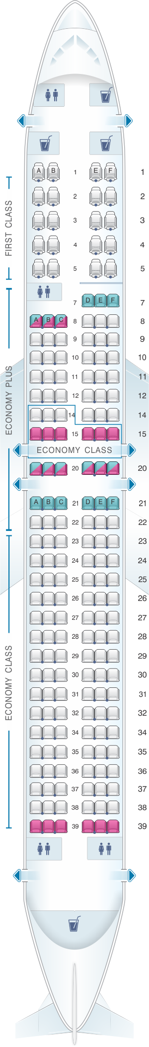 Seat map for United Airlines Boeing B737 MAX 9