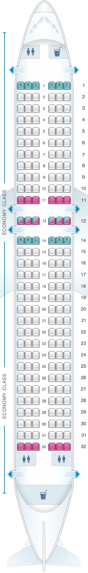 Seat map for Allegiant Air Airbus A320 V2