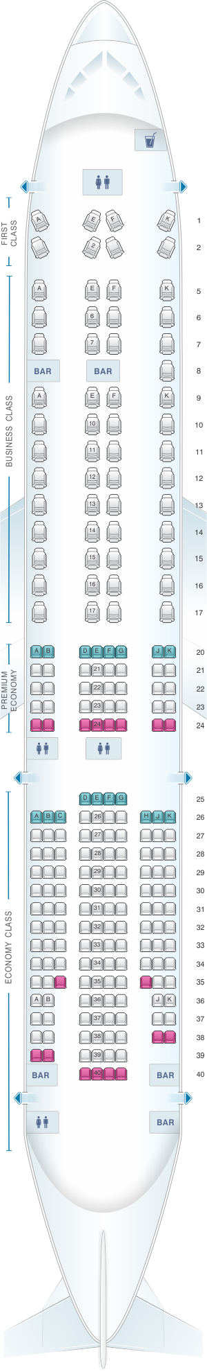 Seat map for British Airways Boeing B777 200 four class V2
